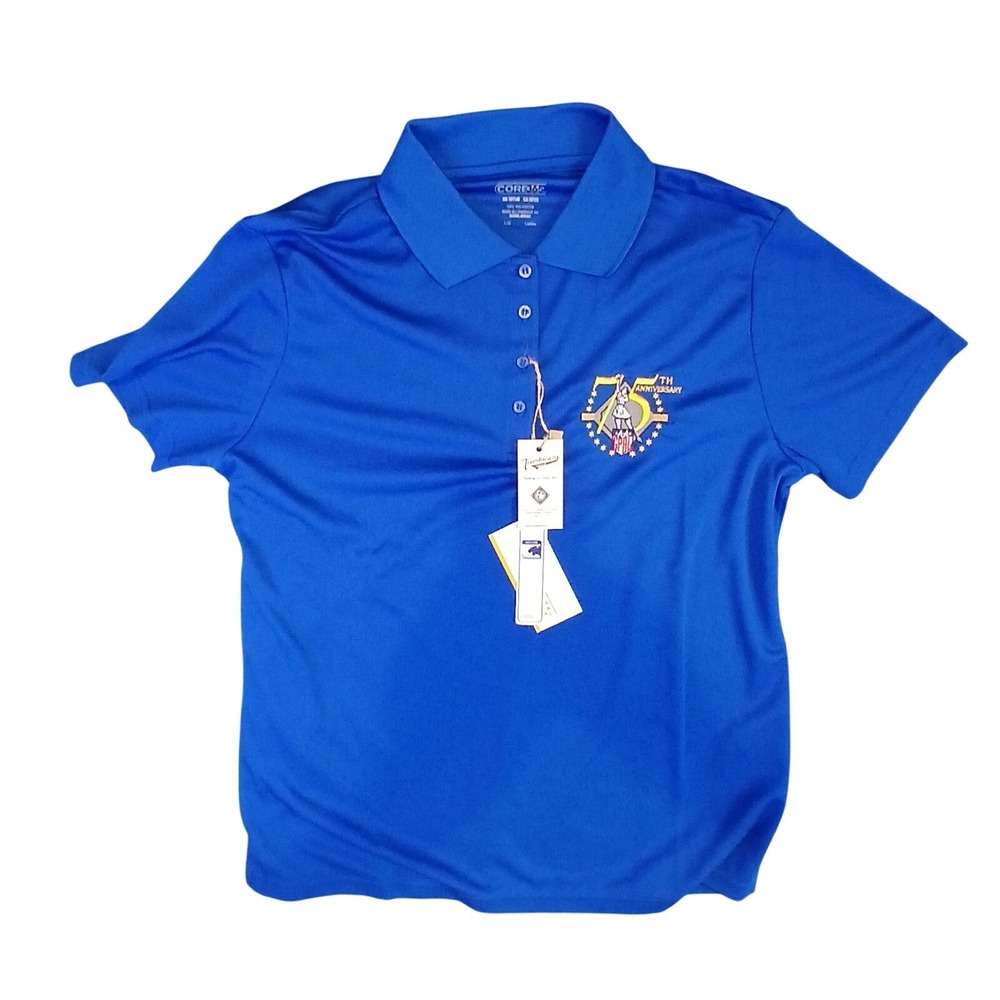 Core365‎ Polo Shirt Ladies Large Blue 75th Anniversary Moisture Wicking 78181